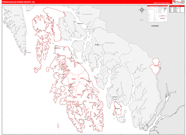 Prince of Wales-Hyder Borough (County), AK Carrier Route Wall Map